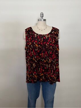 Kasper Red Pattern Sleeveless Top